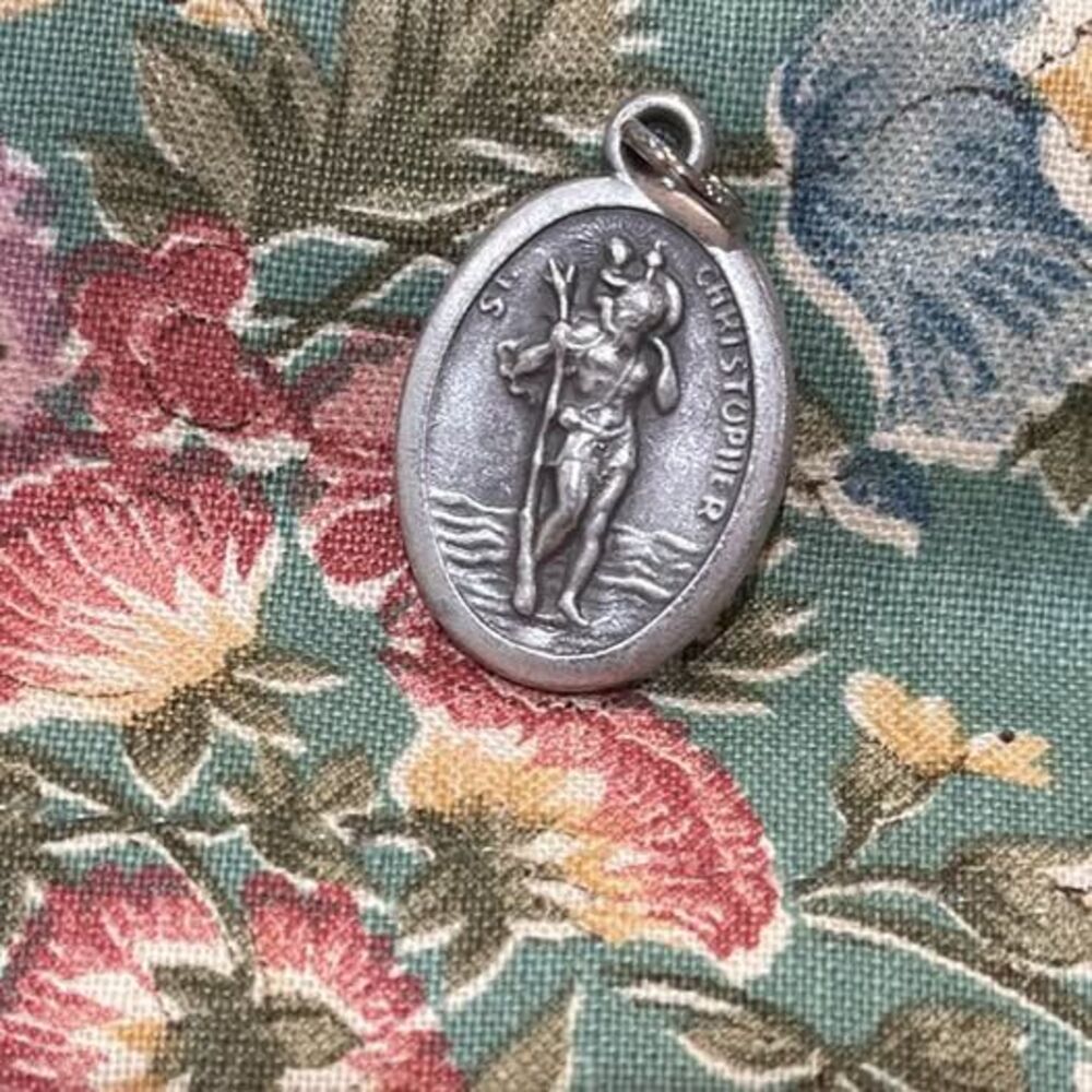 Vintage St Christopher Medal Italian Catholic Heritage Traveler Protection Charm